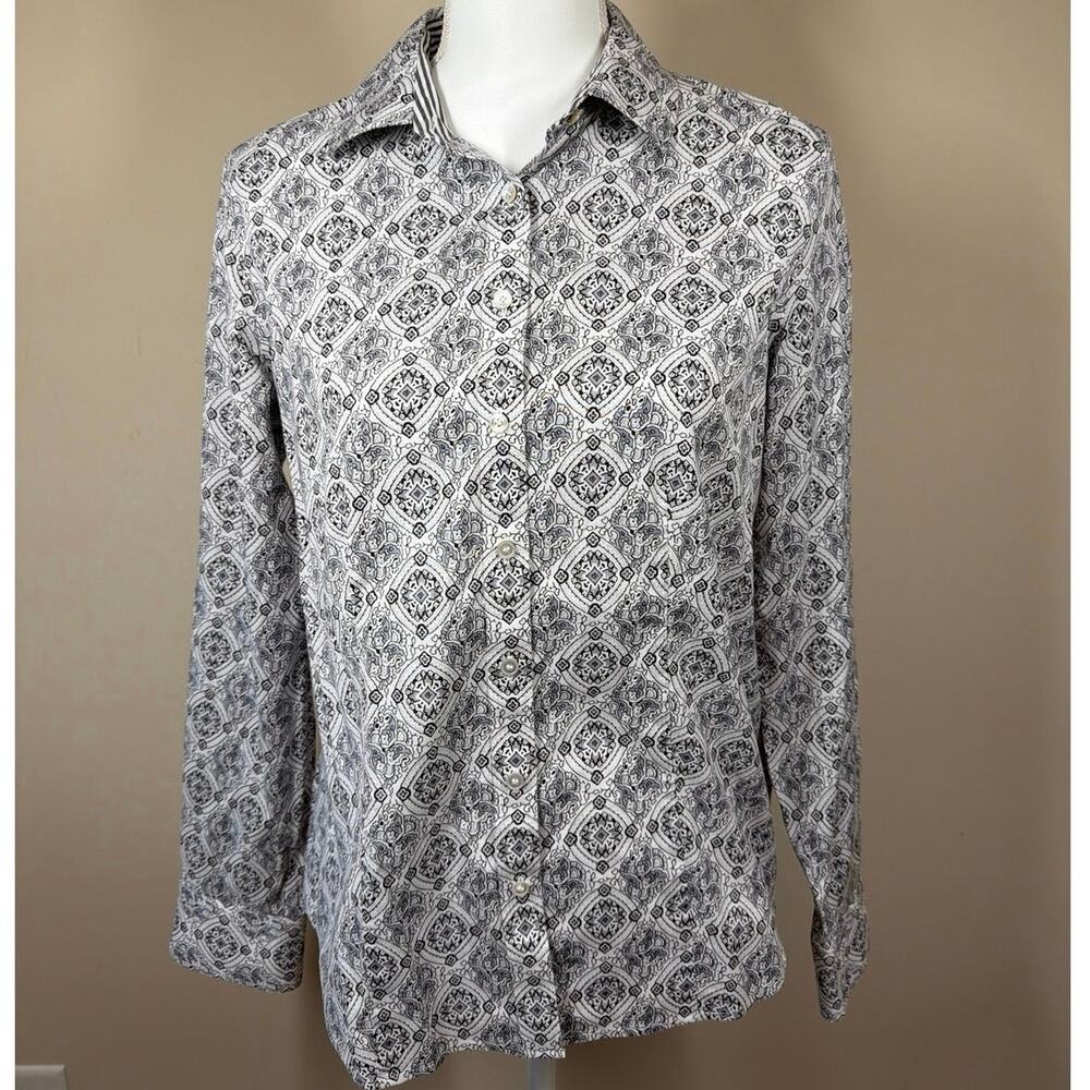Talbots Black and White Long Sleeve Button Up Shirt Size 8